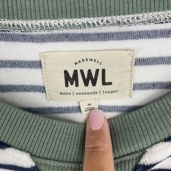 MADEWELL MWL Velour Crewneck Sweatshirt in Stripe Sz M - Picture 3 of 10